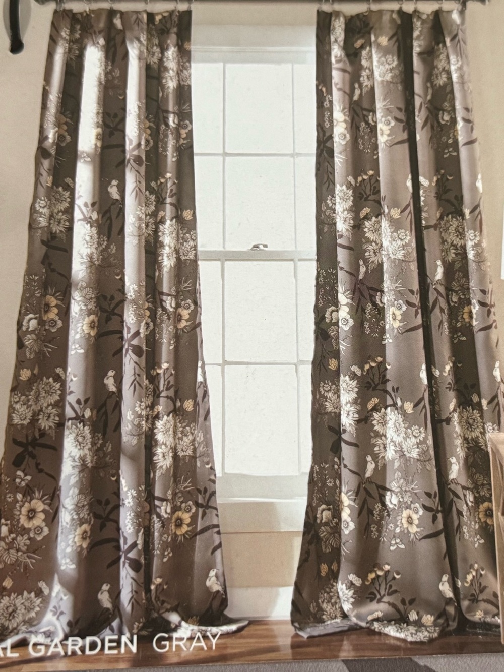 Botanical Garden Curtains Floral Bird Print Darkening Window Drapes 52" x 84"